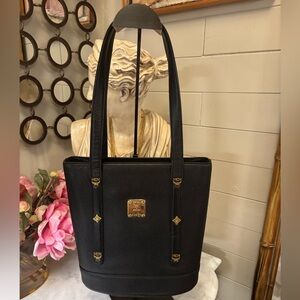 MCM EUC Black and Gold Leather Handbag Made in Germany C2072 COA